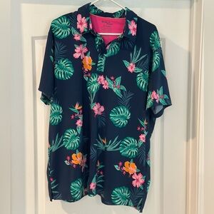 Birdie Bound - Blue and Pink Shirt with Tropical Print